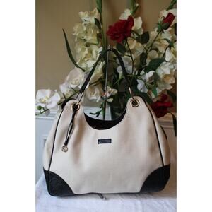 Gucci Designer Handbag Style 257268 Beige Canvas & Leather HOBO PURSE (120